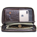 Genuine Leather Men Clutch Wallet Brand Male Card Holder Long Zipper Around Travel Purse With Passport Holder 6.5" Phone Case
