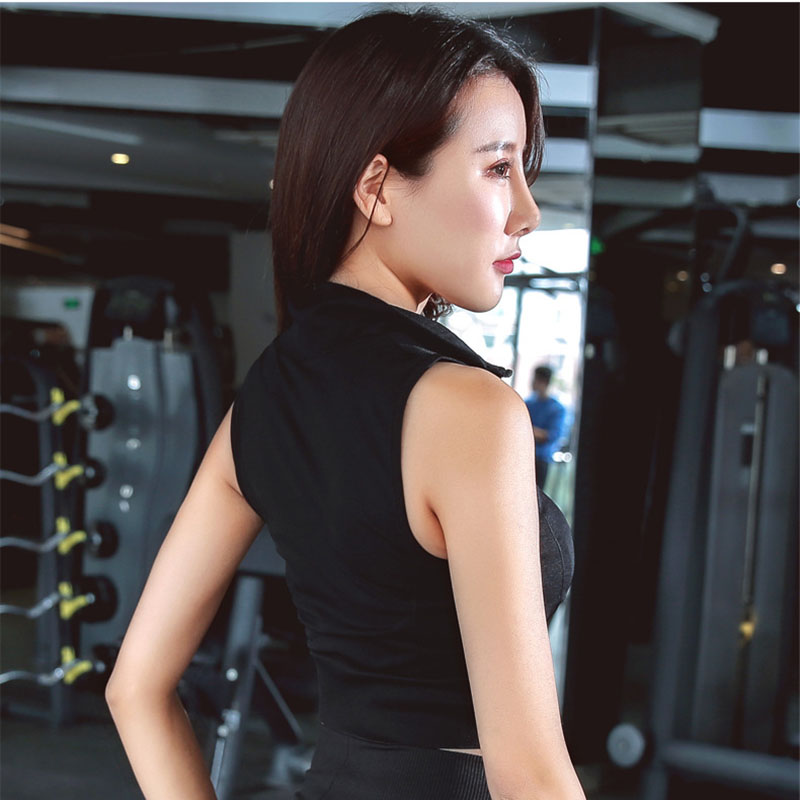 SALSPOR New Zipper Sport Sleeveless T Shirts Women Gym Yoga Running Absorb Sweat Fitness Crop Tops Sport Women Active Wear
