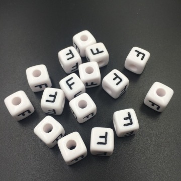 Wholesale 100PCS Single Initial F Printed Cube Acrylic Letter Beads 10*10MM Square Lucite Plastic Jewelry Bracelet Beads