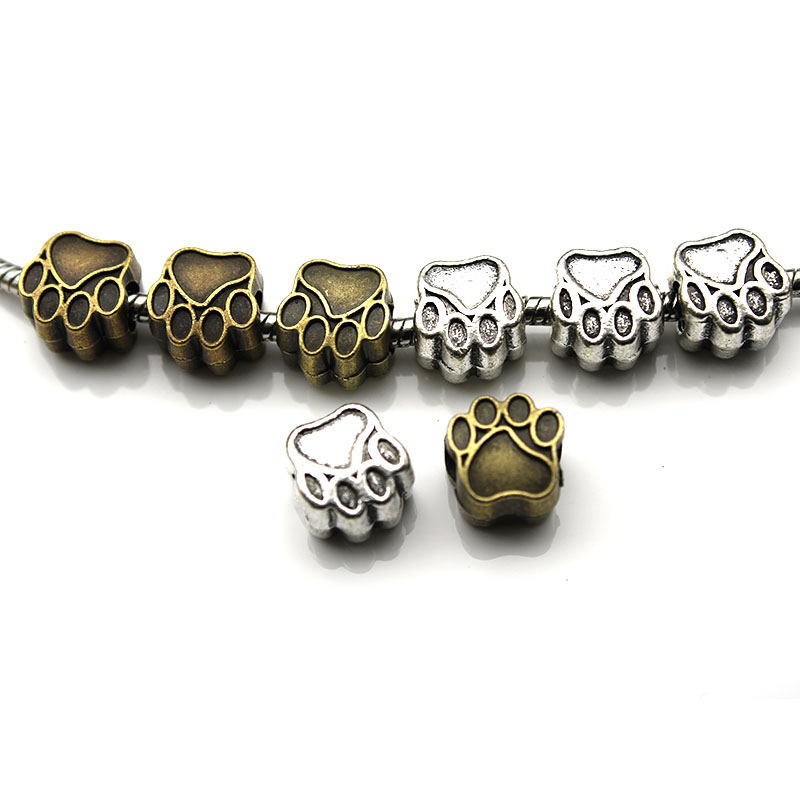 10pcs Hole 4.5mm Dog Bear Paw Charms Beads Metal Spacers Beads for Jewelry Making fit DIY Bracelets Necklace Jewelry Findings