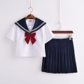 Cute Sailor suit Long sleeve JK School uniform sets for girls White shirt and dark blue pleated skirt suits Student Cosplay