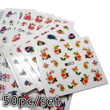 50Sheets/Lot PROMOTION Mix Styles Flower Water Transfer Nail Art Stickers Decals