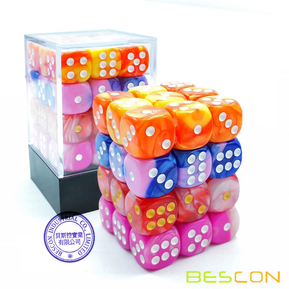 Bescon 12mm 6 Sided Dice 36 in Cube, 12mm Six Sided Die (36) Block of Dice, Gemini Effect in All Assorted Flower Colors