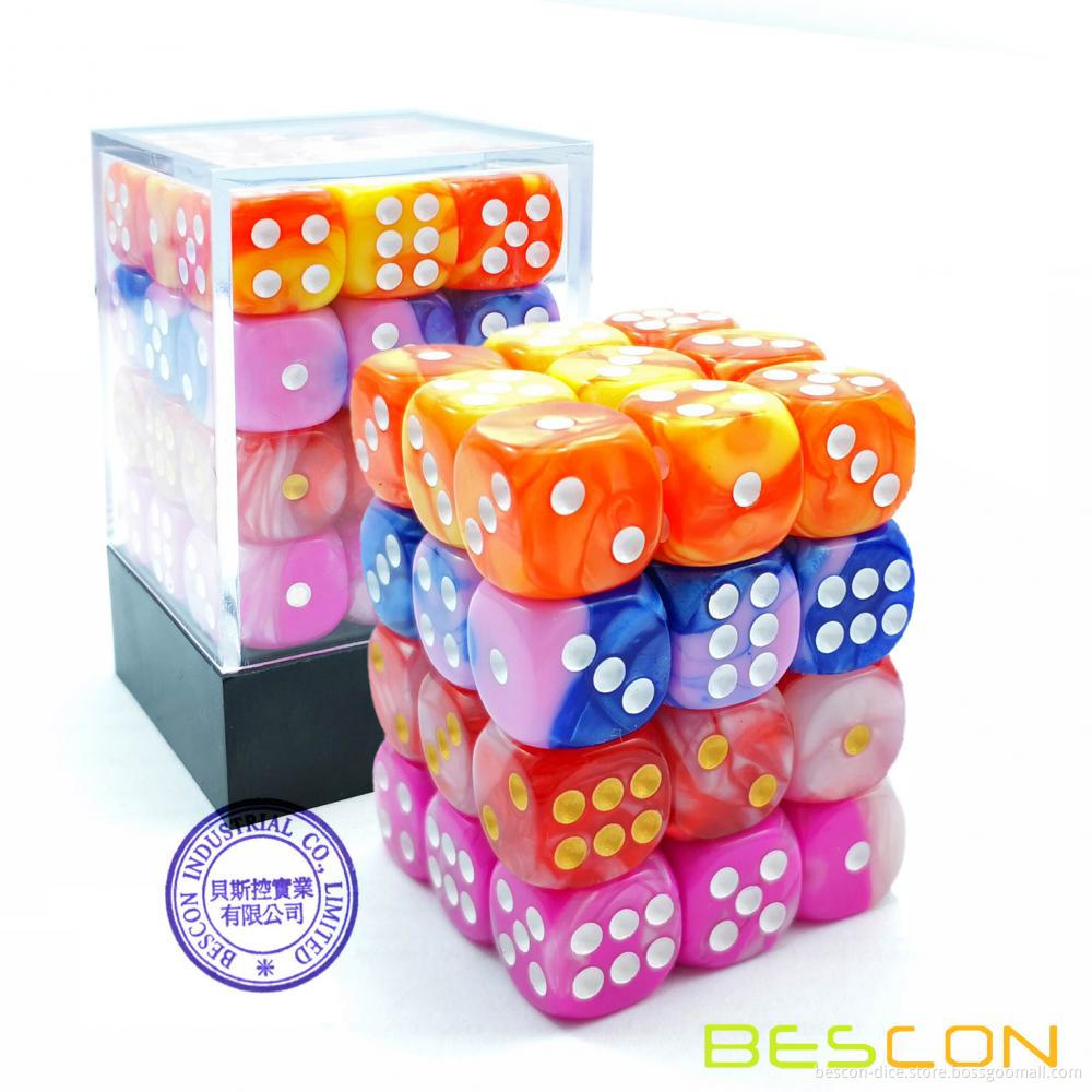 Bescon 12mm 6 Sided Dice 36 in Cube, 12mm Six Sided Die (36) Block of Dice, Gemini Effect in All Assorted Colors