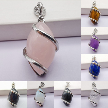 Rose Clear Purple Crystal Lapis Carnelian Opal Blue Sandstone Tigereye Stone Bead GEM Horse Eye Pendant Jewelry 1PCS