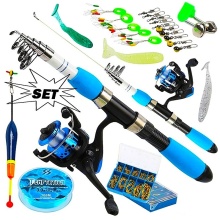 Sougayilang Fishing Rod Full Kits with Telescopic Fishing Rod and Spinning Reel Baits Hooks Saltwater Freshwater Travel Pole Set