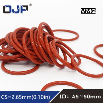 5PCS/lot Red Silicon Rings Silicone O ring 2.65mm Thickness ID45/46.2/47.5/48.7/50mm Rubber O-Ring Seal Gasket elasticity Rings