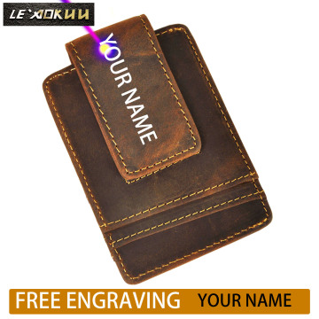 Male Quality Leather Designer Fashion Travel Slim Wallet Front Pocket Magnetic Money Clip Mini Card Case Purse For Men 1058