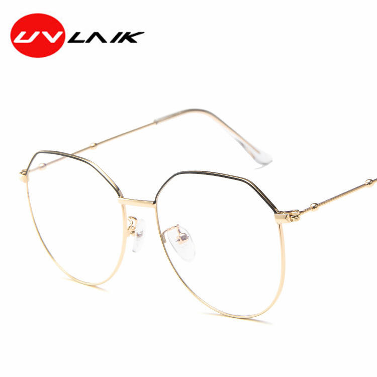 UVLAIK Woman Polygon Glasses Frame Brand Design Lovely Shape Metal Frames Filter Blue Light Female ultra working Eyewear