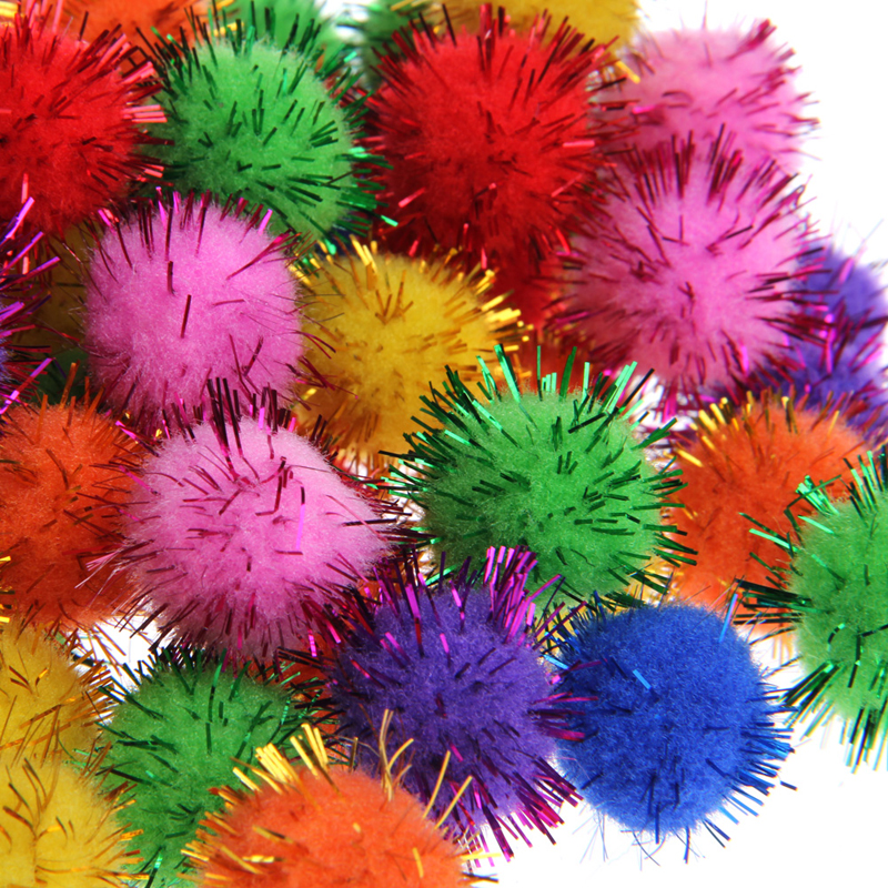 100 PCS Colorful Mini Sparky Glitter Tinsel Balls Small Pom Ball For Cat Toys