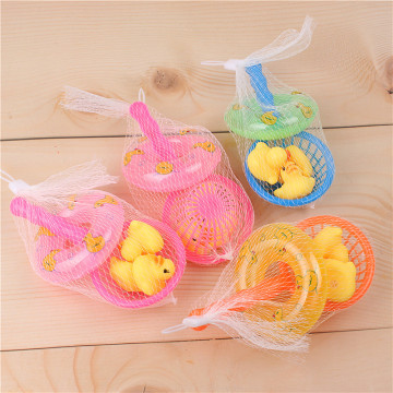 5Pcs/set kids Floating Bath Toys Mini Swimming Rings Rubber Yellow Ducks Fishing Net Washing Swimming Toddler Toys Water Fun