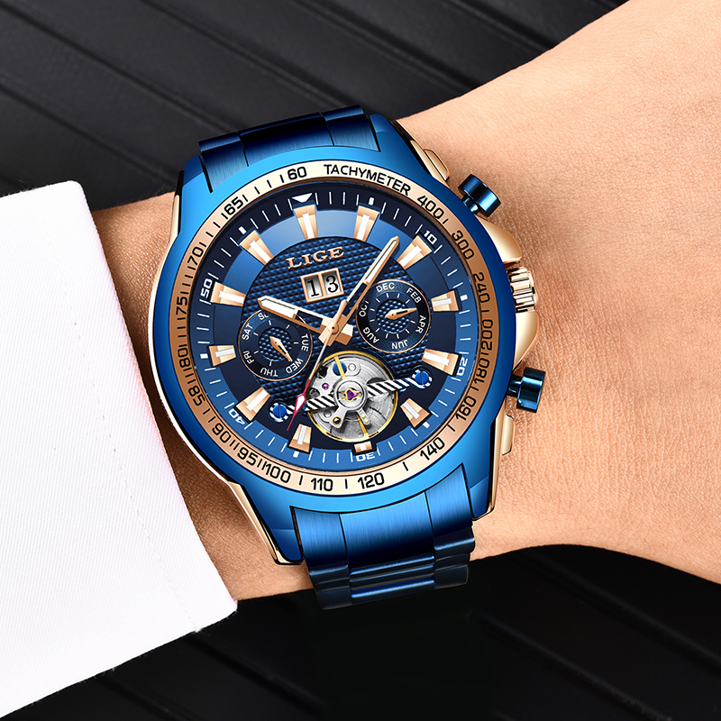 Reloj Hombre LIGE 2020 New Fashion Mens Watches Top Brand Luxury Automatic Mechanical Clock Watch Men Business Dress Wrist Watch