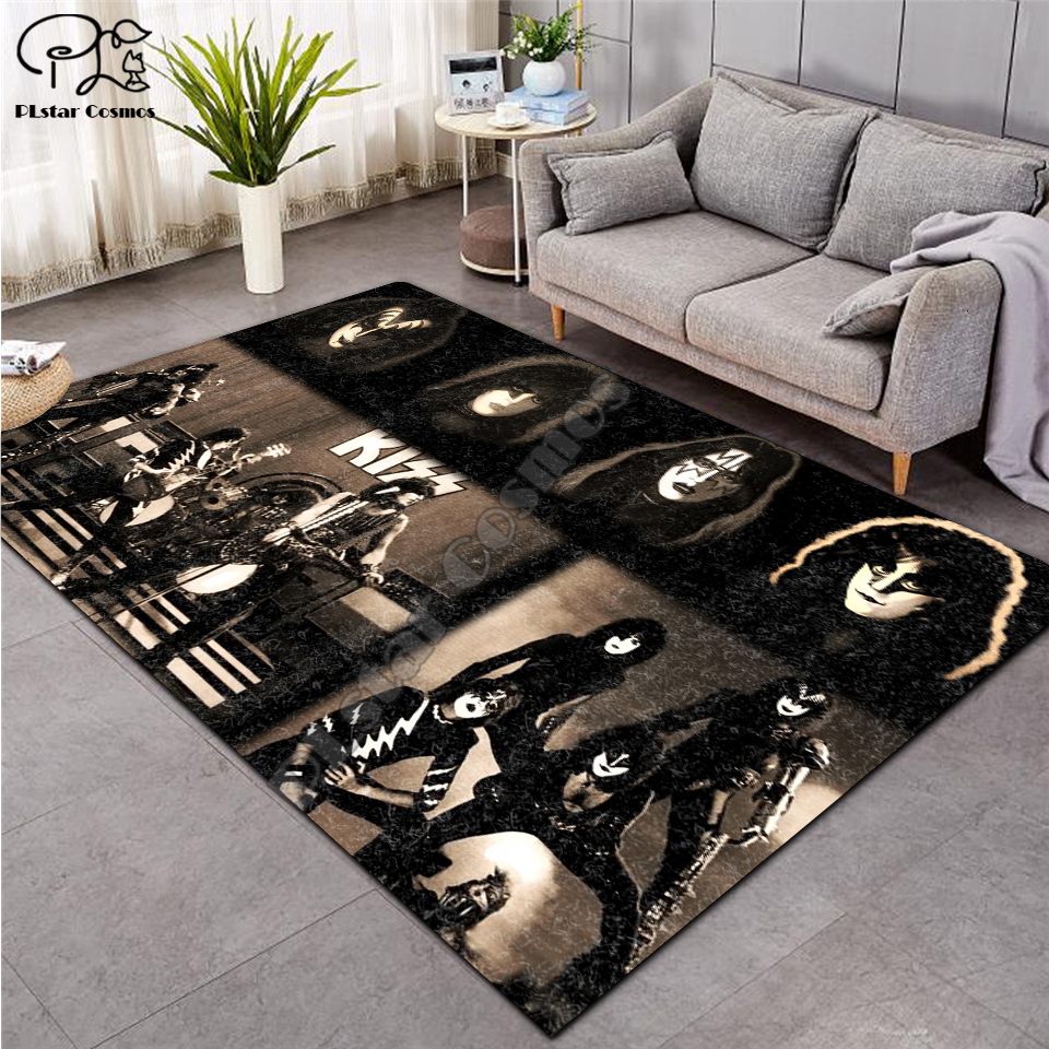 KISS Rock Shaggy Fluffy Anti-Skid Area Floor Mat 3D Rug Non-slip Mat Dining Room Living Room Soft Child Bedroom Mat Carpet ST06