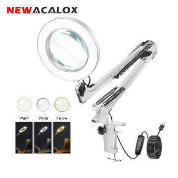 NEWACALOX 5X Magnifier Soldering Helping Hands Third Hand USB Folding Illuminated Magnifying Glass Soldering/Reading Lamp Tool