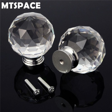 MTSPACE 1PC 30mm 50mm Spherical Clear Crystal Glass Door Knobs Drawer Cabinet Furniture Handle Knob Crystal Glass + Zinc Alloy