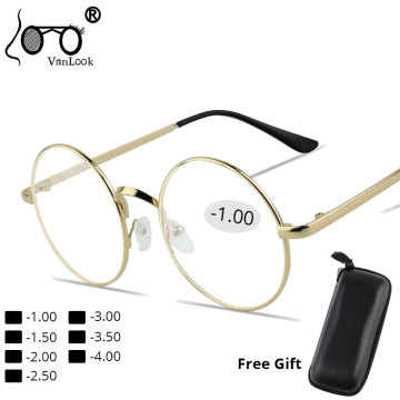 Myopia Round Glasses Transparent for Metal Frame Eyeglasses Women Men Oculos De Grau Spectacles-1.00-1.50-2.00-4.00