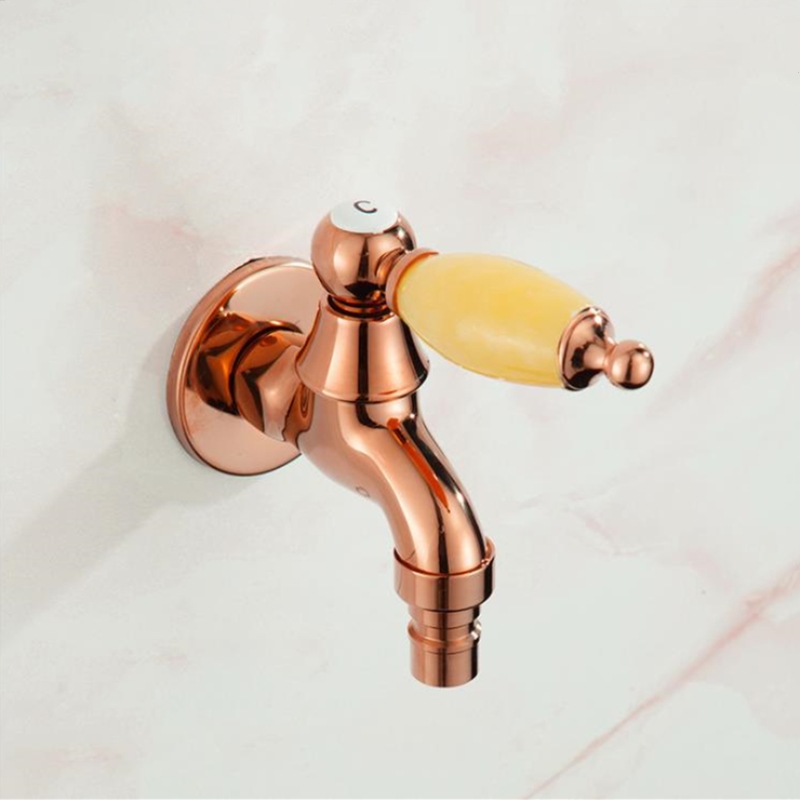 Rose Gold Finish Design Brass Bibcock Faucet Tap Mop Pool Tap Bathroom Washing Machine Water Faucet Jade Handle Taps