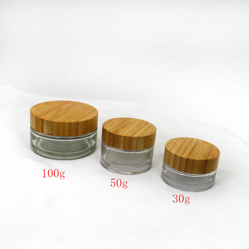 50g clear cosmetic cream jar with wood grain bamboo lid glass empty bottle skin cream packaging container