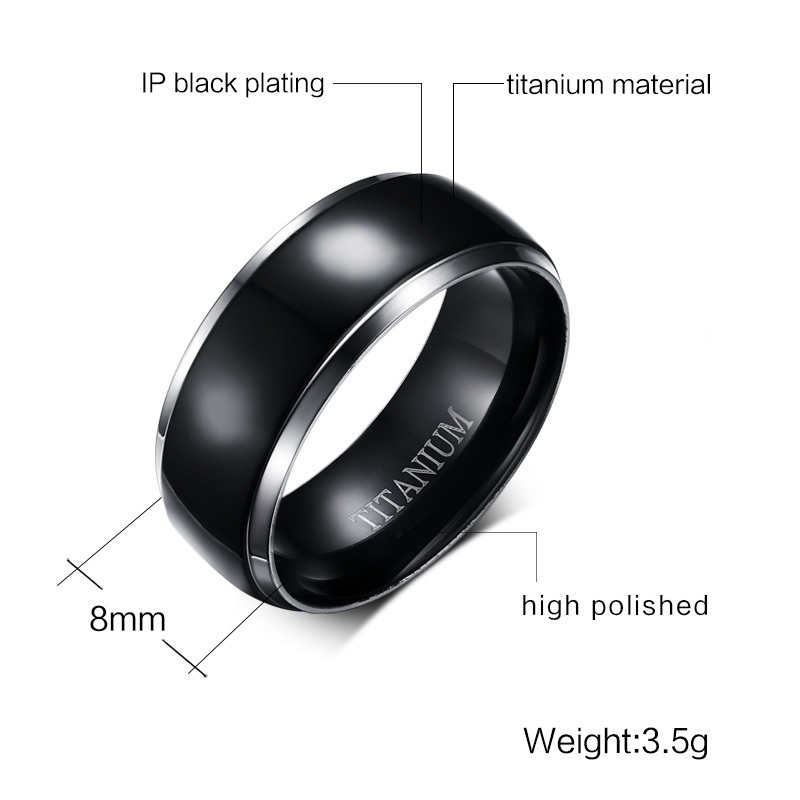Vnox 8mm AUM OM Black Ring for Men Titanium Casual Simple Male Accessories Religious Faith Jewelry