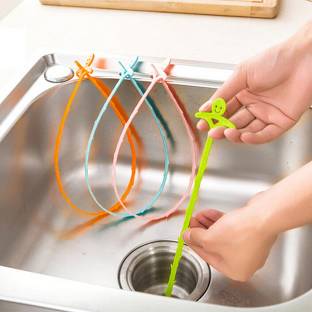 1pc Kitchen Bathroom Sink Pipe Drain Cleaner Removal Shower Toilet Sewer Clog Hair Long Line Snake Plastic Hook color random