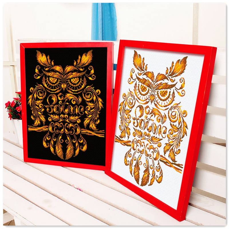 Fortune owl rcross stitch package animal bird white black canvas 18ct 14ct 11ct cloth cotton thread embroidery DIY handmade