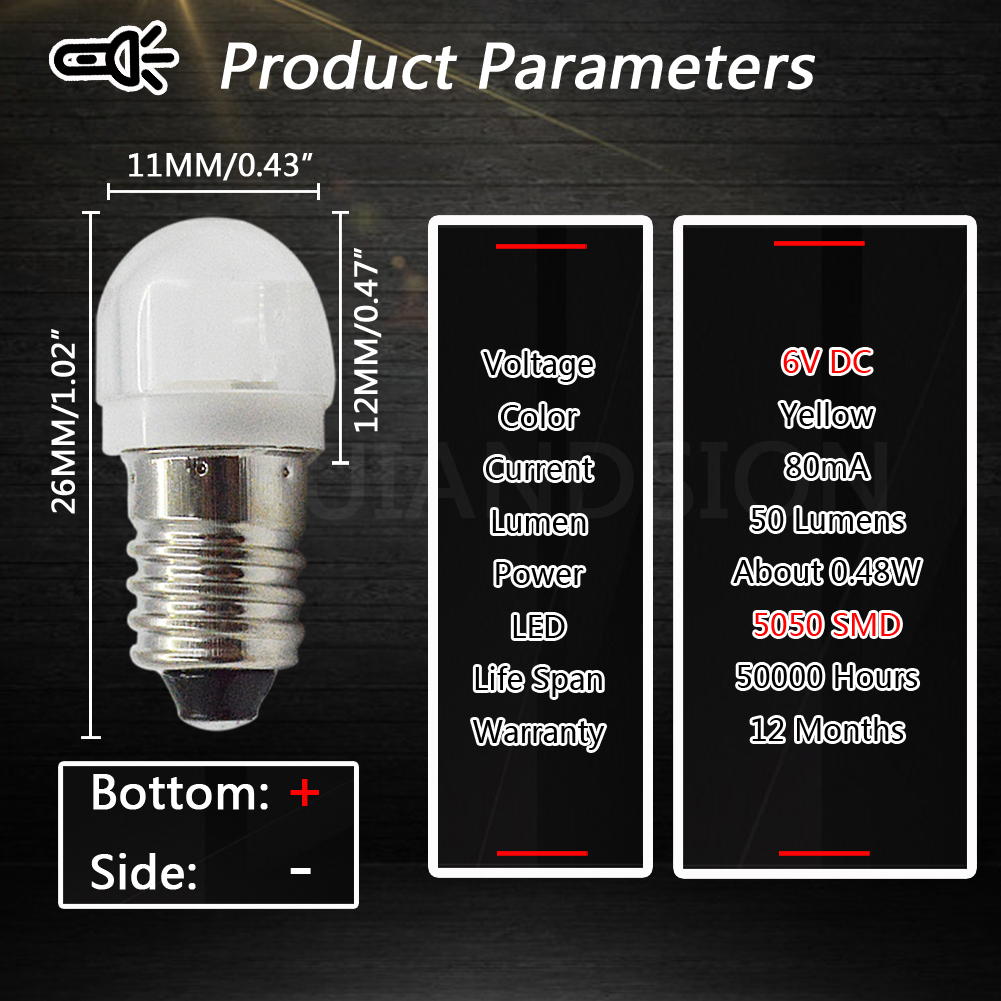 2Pcs Lampshade E10 LED Bulb 3V 6V 12V 1SMD Lamp 5050 Warm White Screw Plug Indicator LED Light Source Accessories 6000K 4300K
