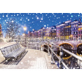 Laeacco Winter City Bridge Street lamp Bench Night Scenic Polka Dots Tree Baby Photodrop Photography Background For Photo Studio