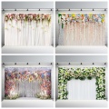 Wedding White Curtain Blossom Floral Garland Wall Photography Backgrounds Custom Photographic Backdrops for Photo Studio