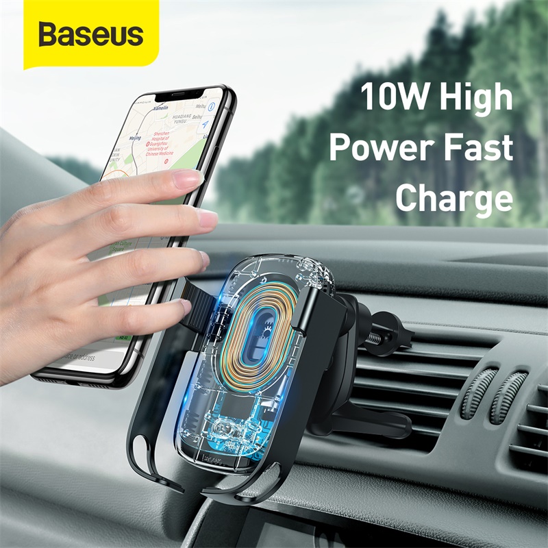 Baseus Car Phone Holder Wireless Charging Stand Electric Holder Wireless Charger Kit for HUAWEI P40 P30 For Samsung S20+/S10