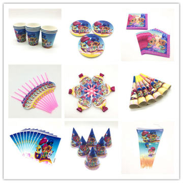 Cartoon Shimmer and Shine Theme Disposable Tableware Candy Box Baby Birthday Party Event Party Cup Napkin Flag Straw Supply