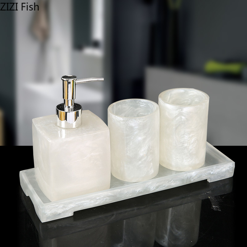 European Style Resin Toothbrush Cup Lotion Bottle Four-piece Set with Tray Minimalist Home Bathroom Supplies