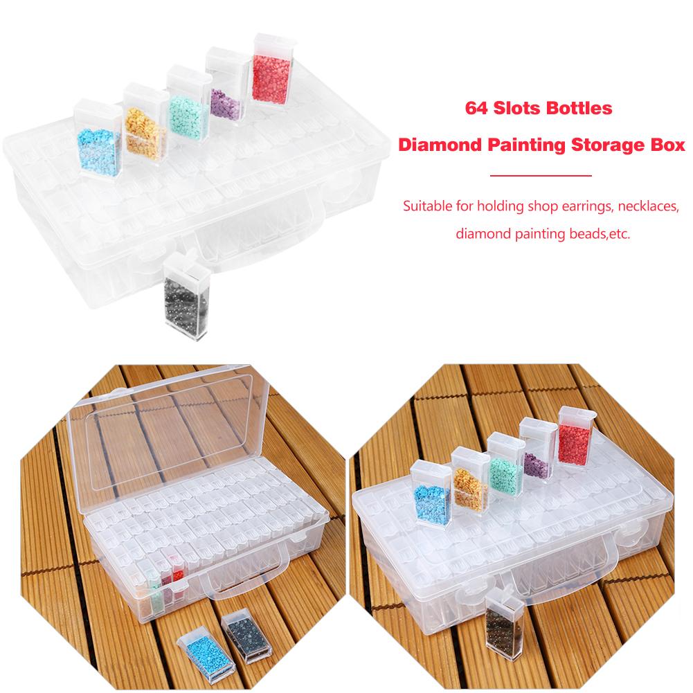 28/64 Slots Bottles Diamond Painting Storage Box Plastic Nail Art Organizer Rhinestone Beads Case Holder Container Accessories