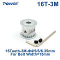 POWGE 16 Teeth HTD 3M Timing Pulley Bore 4/5/6/6.35mm for Width 15mm 3M Synchronous Belts HTD3M pulley gear wheel 16T 16Teeth