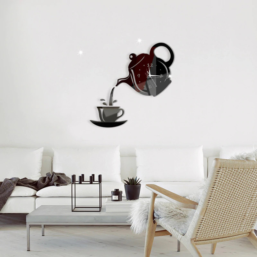 3D Wall Clock Creative DIY Acrylic Coffee Cup Teapot Decorative Kitchen Wall Clocks Living Room Dining Room Home Decor Clock