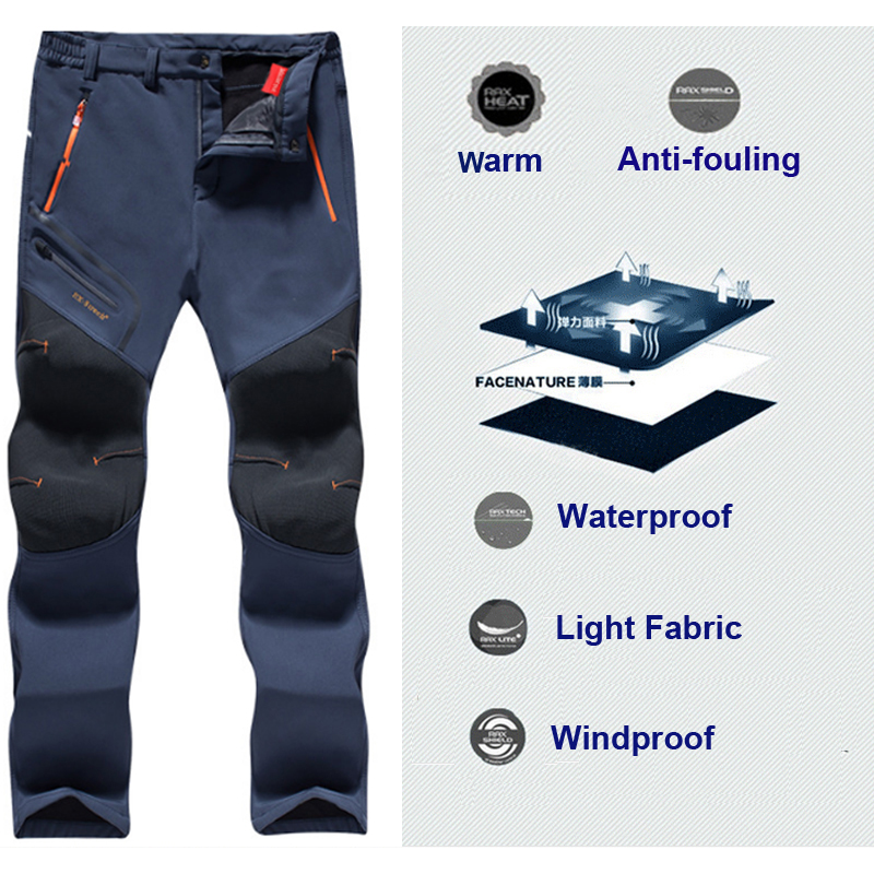 Oversized Men Winter Fleece Waterproof Outdoor Pants Soft shell Trousers Camp Fish Trekking Climb Hiking Sport Travel Training