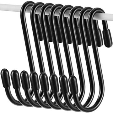 10Pcs Black S Shaped Hooks Hanging Heavy Duty Hanger for Kitchen Bathroom Bedroom Office Pan Coat Bag Plants Storage Holder