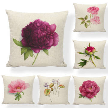 Beautiful Flower Cushion Cover Light Purple Leaves 45*45Cm Peony Home Office Couch Outdoor Rock Chair Decorate Throw Pillow Case