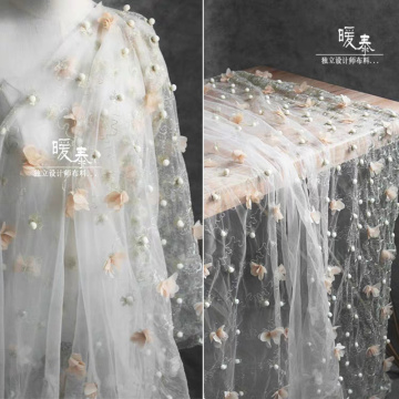 New Embroidered Tulle Fabric 3d Stereo Flower Organza DIY Decor Patchwork Stage Clothes Skirt Wedding Dress Lace Designer Fabric