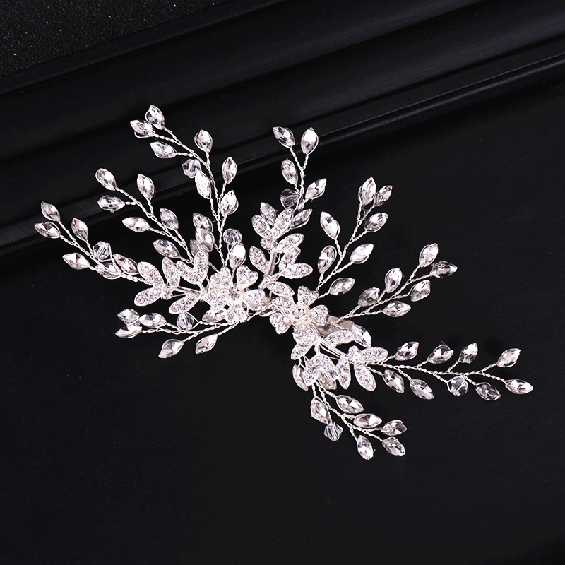 Women Hair Clip Floral Bride Headwear Wedding Tiara Jewelry Rhinestone Bridal Hair Clip Hair Accessories