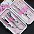 1Set=7Pcs Nail Clippers Travel Grooming Kits Case Care Pedicure Scissors Tweezer Knife Ear Pick Utility Manicure Set Tools