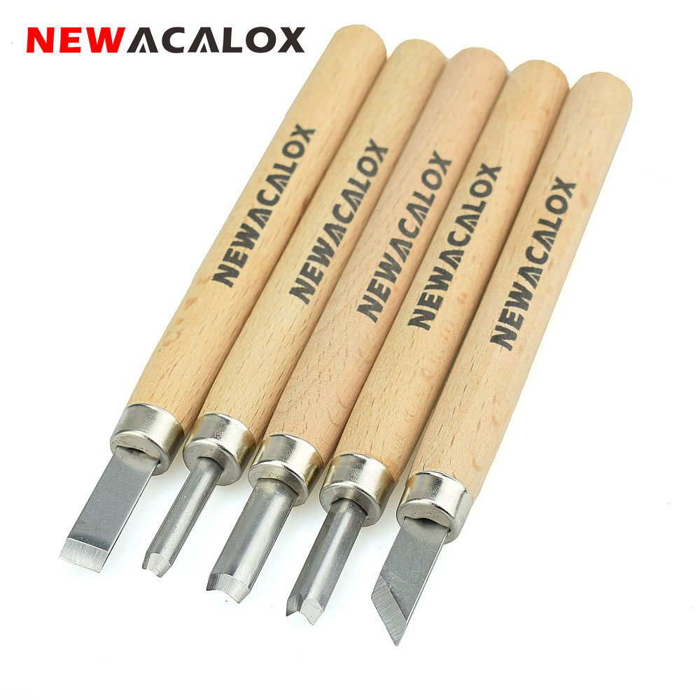 NEWACALOX 5pcs Woodcut Knife Scorper Hand Cutter Wood Carving Tool Woodworking Chisel Graver Burin for Arts Crafts DIY Engraving