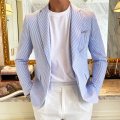 Pin Stripe Blazer Homme Mens Summer Slim Fit Casual Blazer Jacket Men Wedding Cozy Formal Seesucker Blue Stripe Blazer Homme