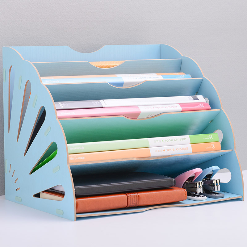 DIY Document File Cabinet Multifunction Desk Accessories Storage Magazine Book Desk Shelf Wooden Color Office Desk Organizer