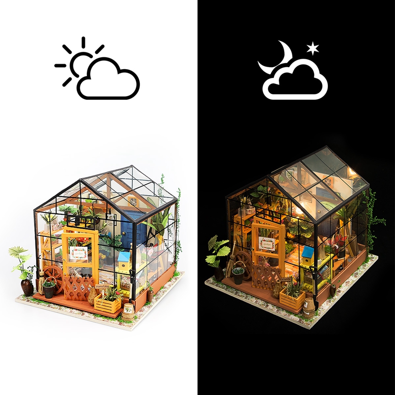 Robotime DIY Green House with Furniture Children Adult Doll House Miniature Dollhouse Wooden Kits Toy DG