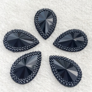 6pcs 19*29mm Big Strass black Drop Shape Resin Gems Flat Back For crystal Crafts Scrapbooking DIY Clothes Shoes decoration -Z041