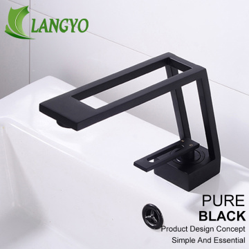 LANGYO Bathroom Sink Curved Basin Faucet Deck Mount Black Basin Faucets Single Handle Hot & Cold Mixer Water Taps Bathroom