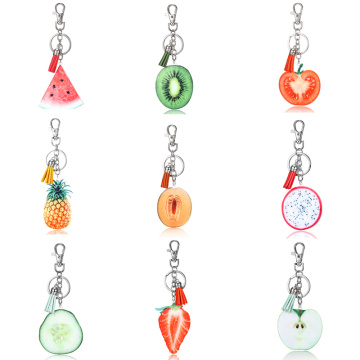 Big Summer Fruit Key Chain Apple Watermelon Pitaya Pineapple Kiwifruit Key rings Key Food Holder Fresh Fruit Keychain Jewelry