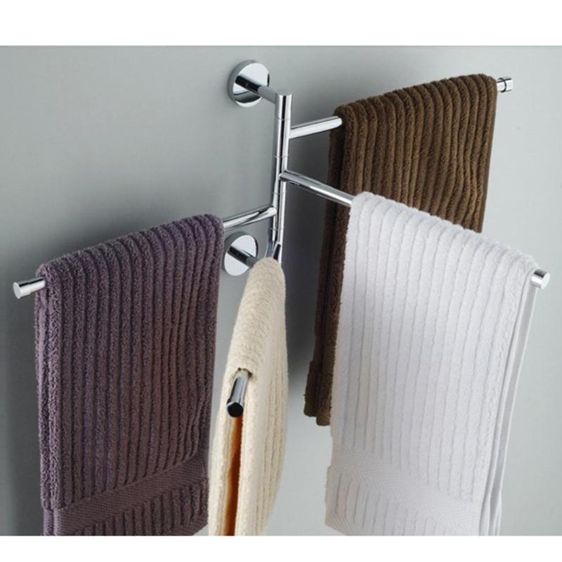 Bathroom Towel Rack Rotating Towel Holder Wall Mounted Towel Hanger Stainless Steel Swivel Rack 2/3/4 Bar Bathroom Shelf Rail