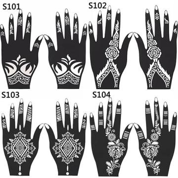 2 Pcs Fashion Henna Tattoo Stencil Temporary Hand Tattoos DIY Body Art Paint Sticker Template Indian Wedding Painting Kit Tools