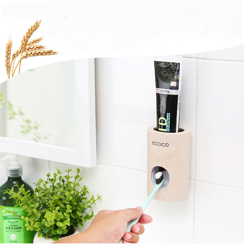 LEDFRE Automatic Toothpaste Dispenser Dust-Proof Toothbrush Holder Wheat Straw Wall Mounted Home Squeezer Bathroom accessories